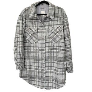 Gentle Fawn Plaid Shacket Coat Womens Size L Gray White Gorpcore Lumberjack Chic